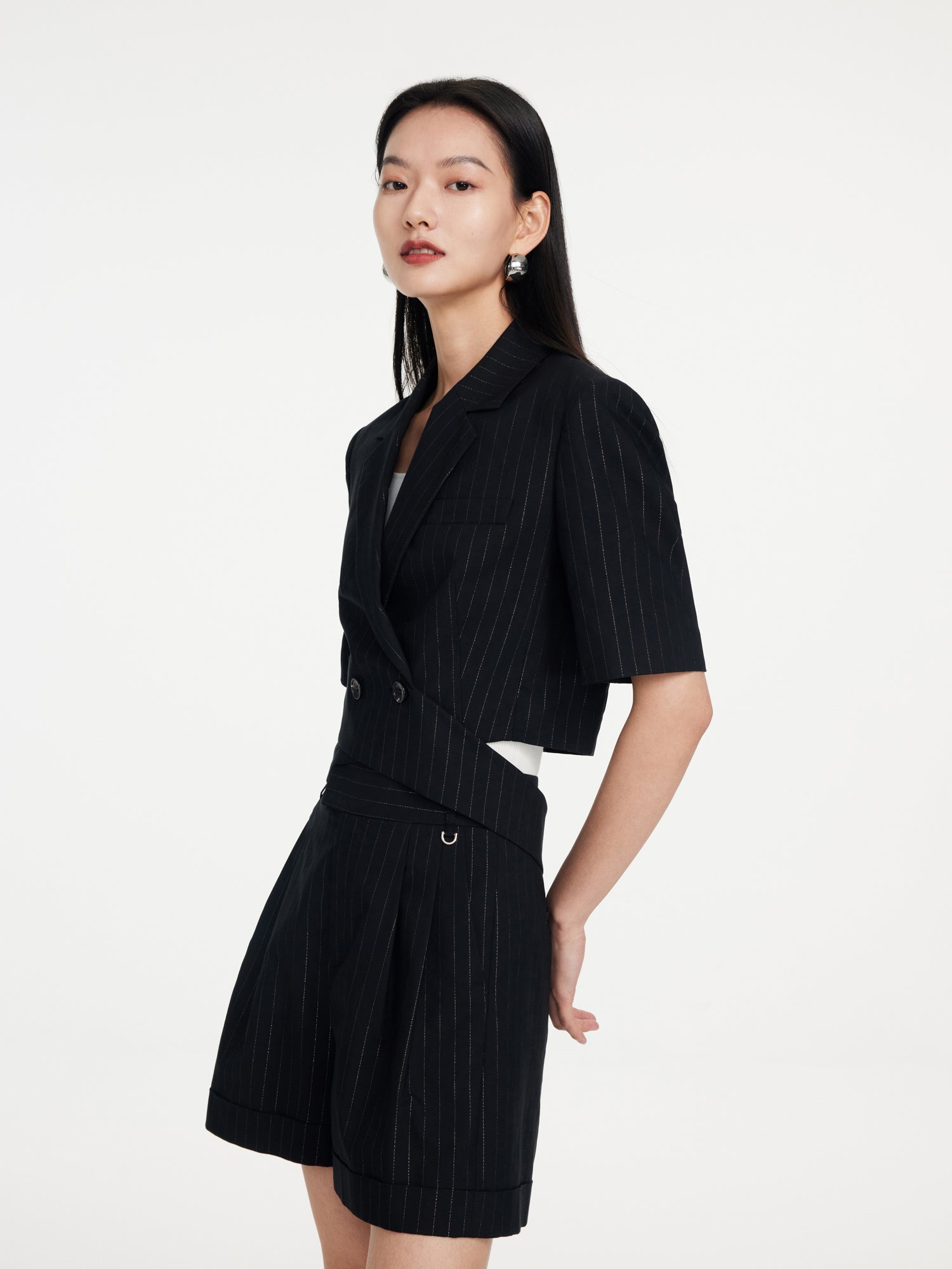 Short Sleeve double-Breasted Top | Black