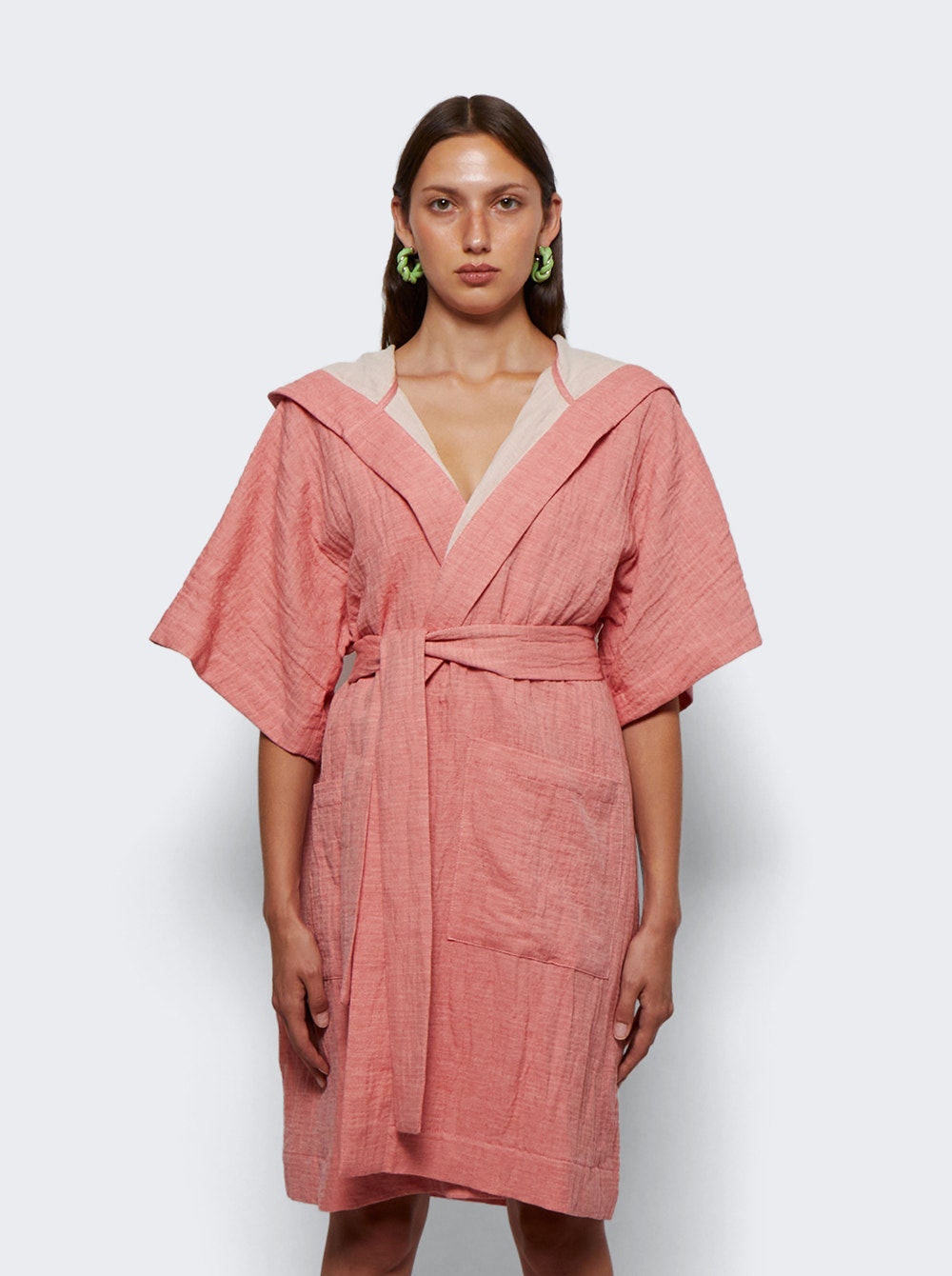 Women | Lisa Marie Fernandez | Hooded Dressing Gown Short | Salmon Pink
