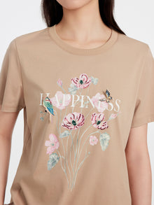 T-SHIRT With A Floral Design | Beige