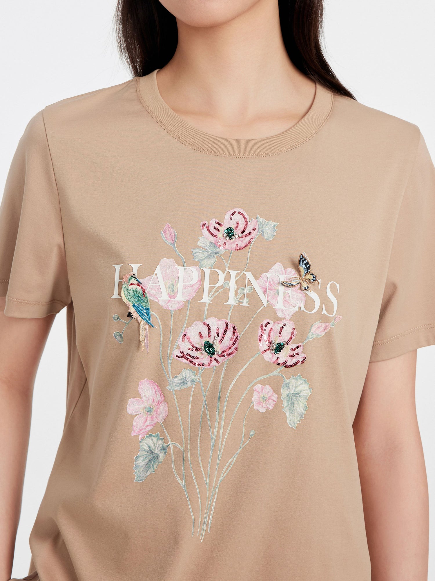 T-SHIRT With A Floral Design | Beige