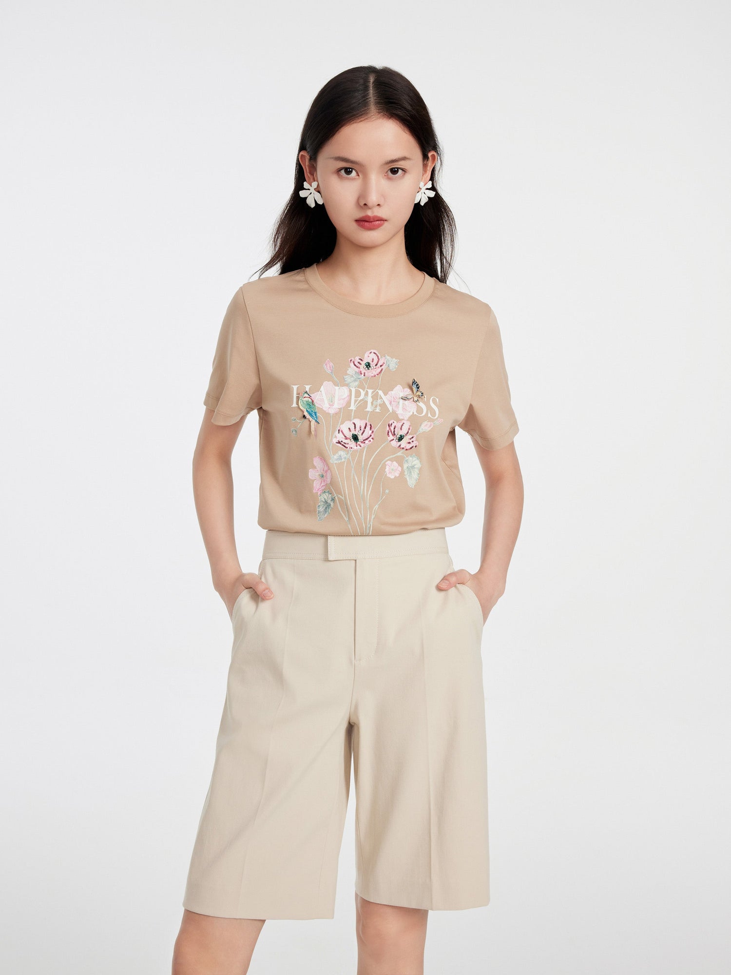 T-SHIRT With A Floral Design | Beige