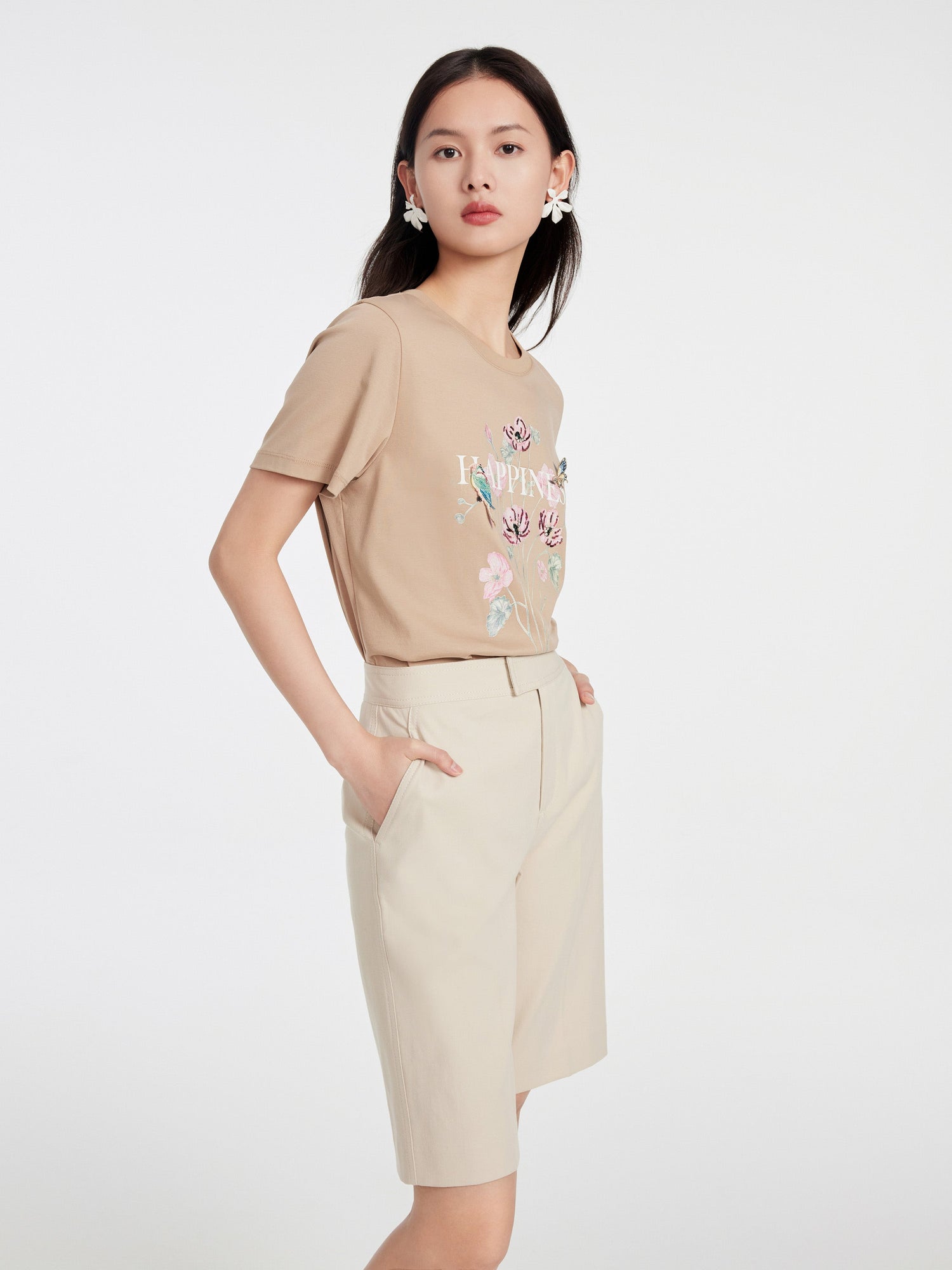T-SHIRT With A Floral Design | Beige
