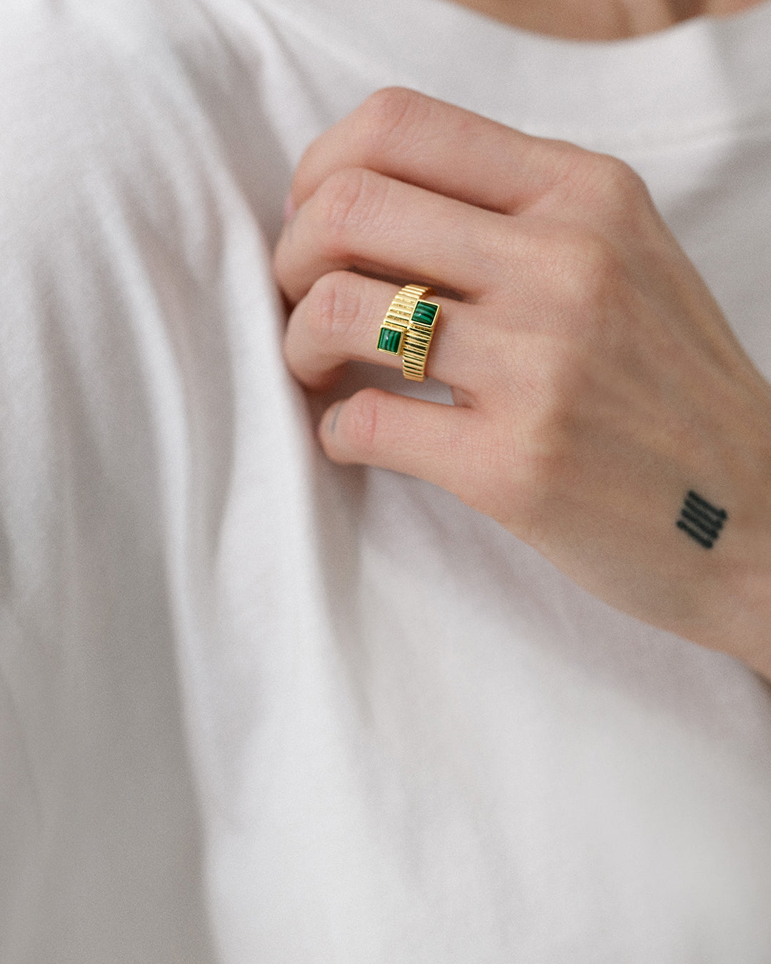 Malachite Wrap Ring | Plated Gold