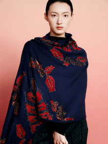 Imported Embroidered Beaded Scarf Shawl | Navy