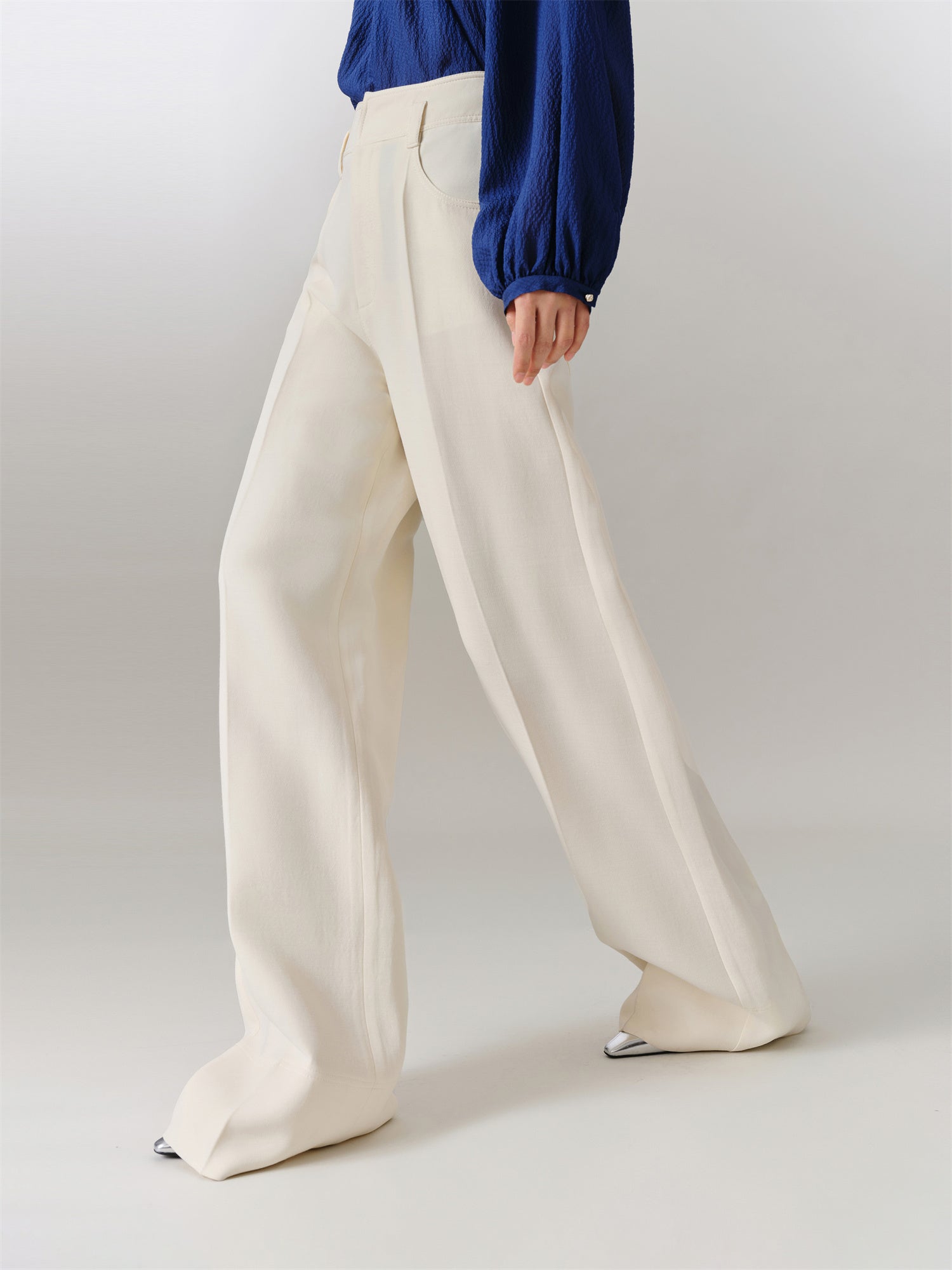 Mulberry Silk Wool Straight Pants | Beige