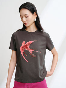 Cotton Short-Sleeve T-Shirt | Brown