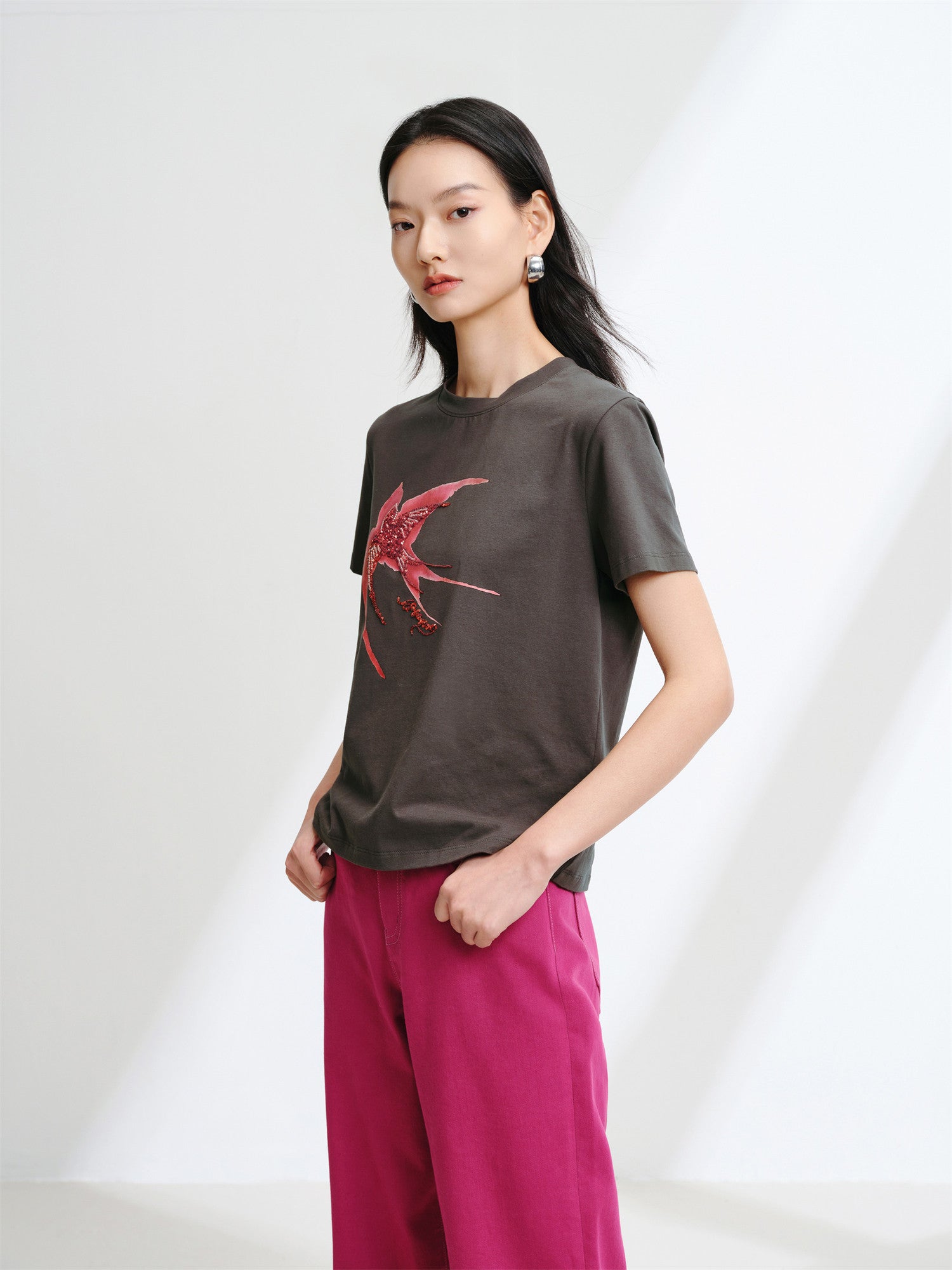 Cotton Short-Sleeve T-Shirt | Brown
