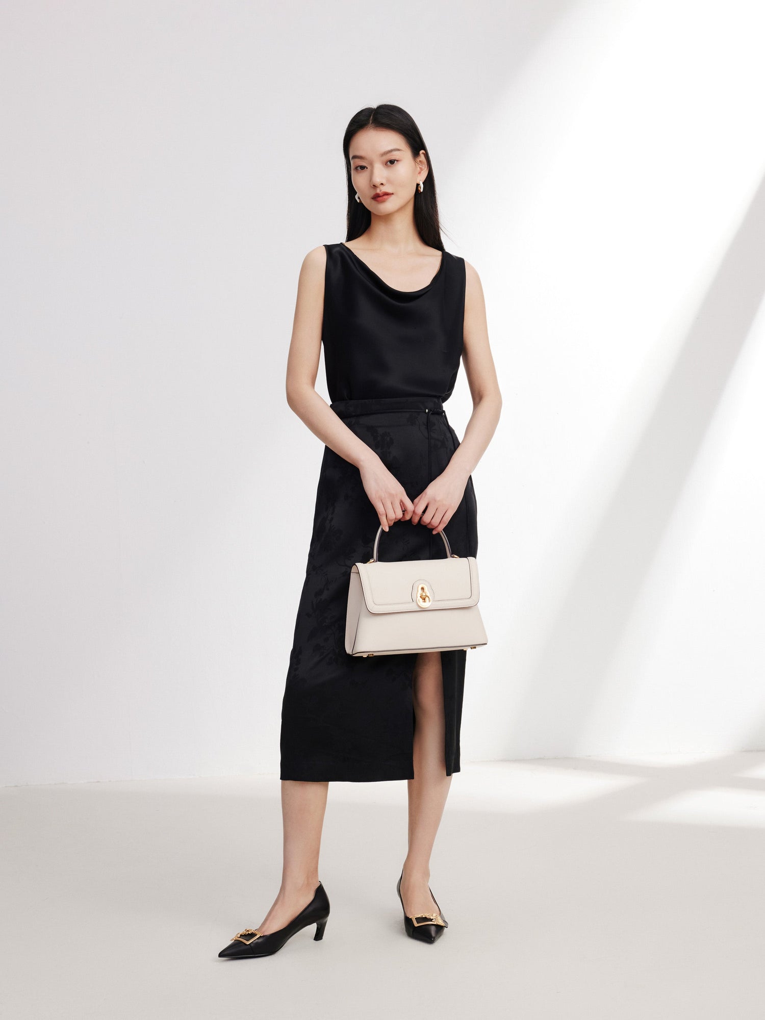 Sleeveless Draped Neck Top | Black