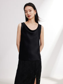 Sleeveless Draped Neck Top | Black