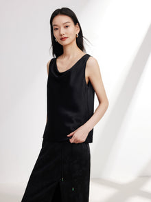 Sleeveless Draped Neck Top | Black