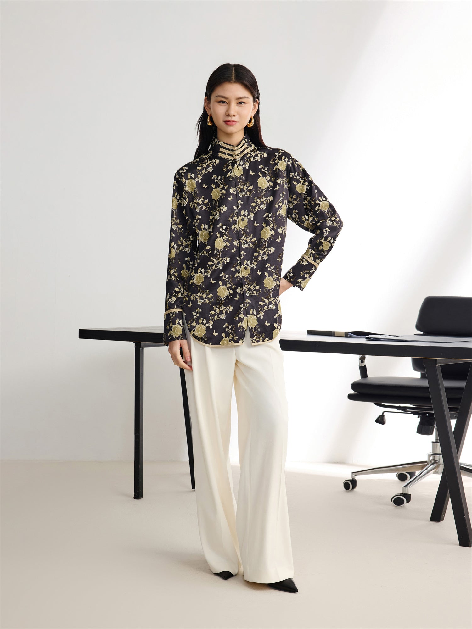 Chinese Style Jacquard Shirt | Black