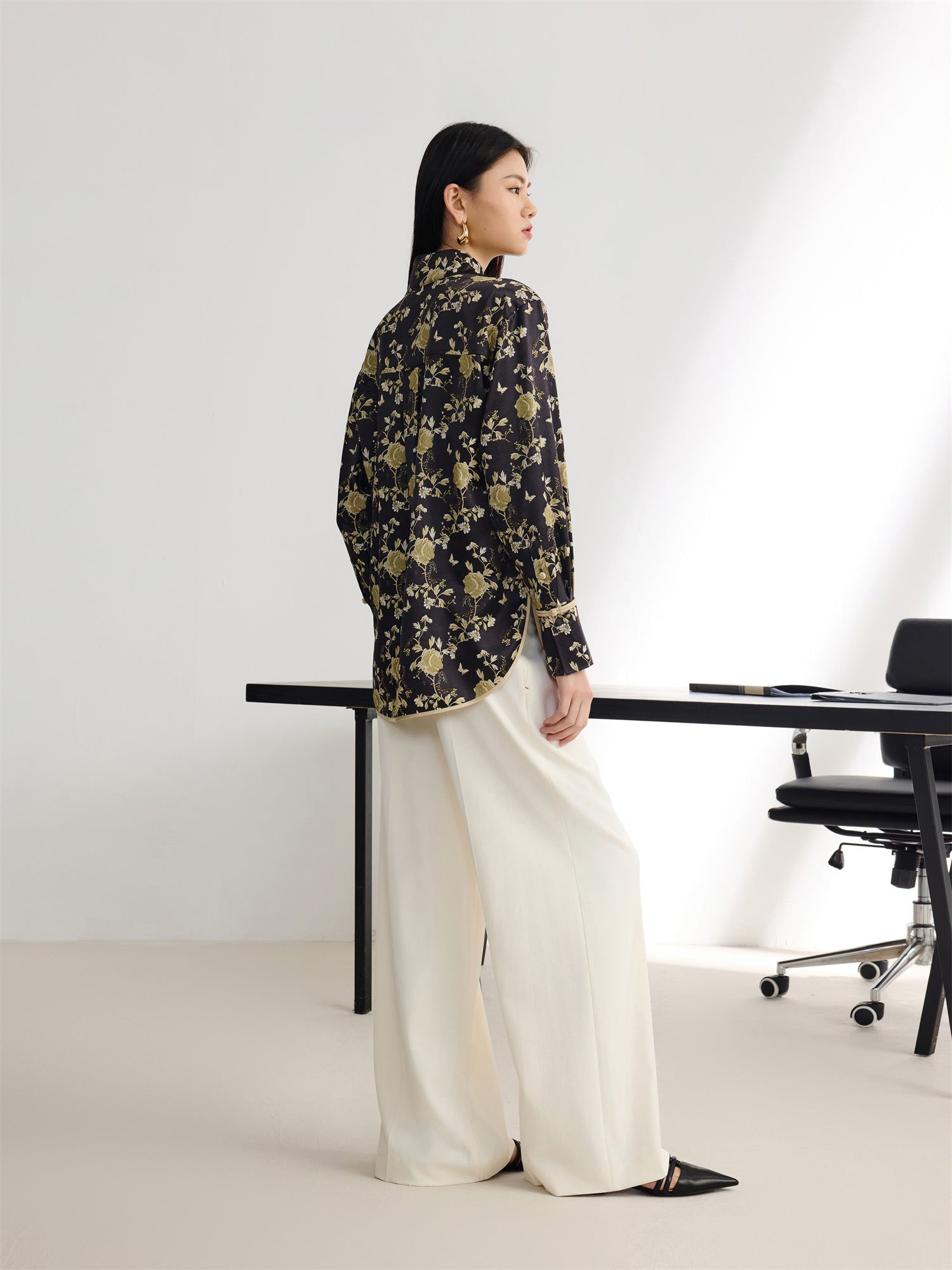 Chinese Style Jacquard Shirt | Black