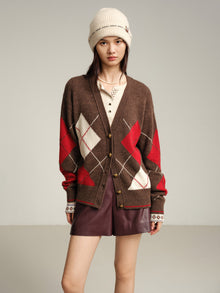 Pattern Knit Cardigan | Brown Multi