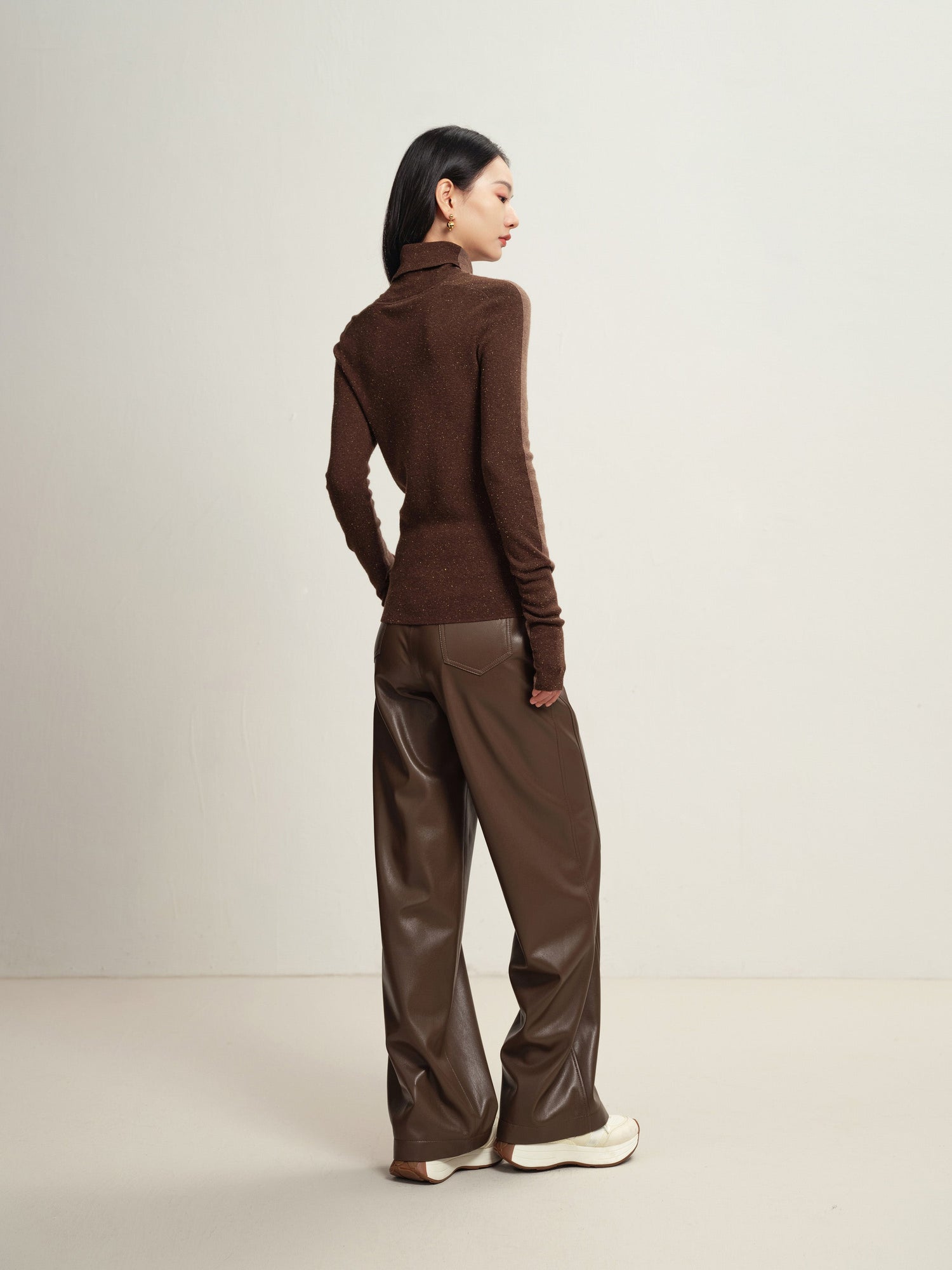 Turtleneck Knit Top | Heather Brown