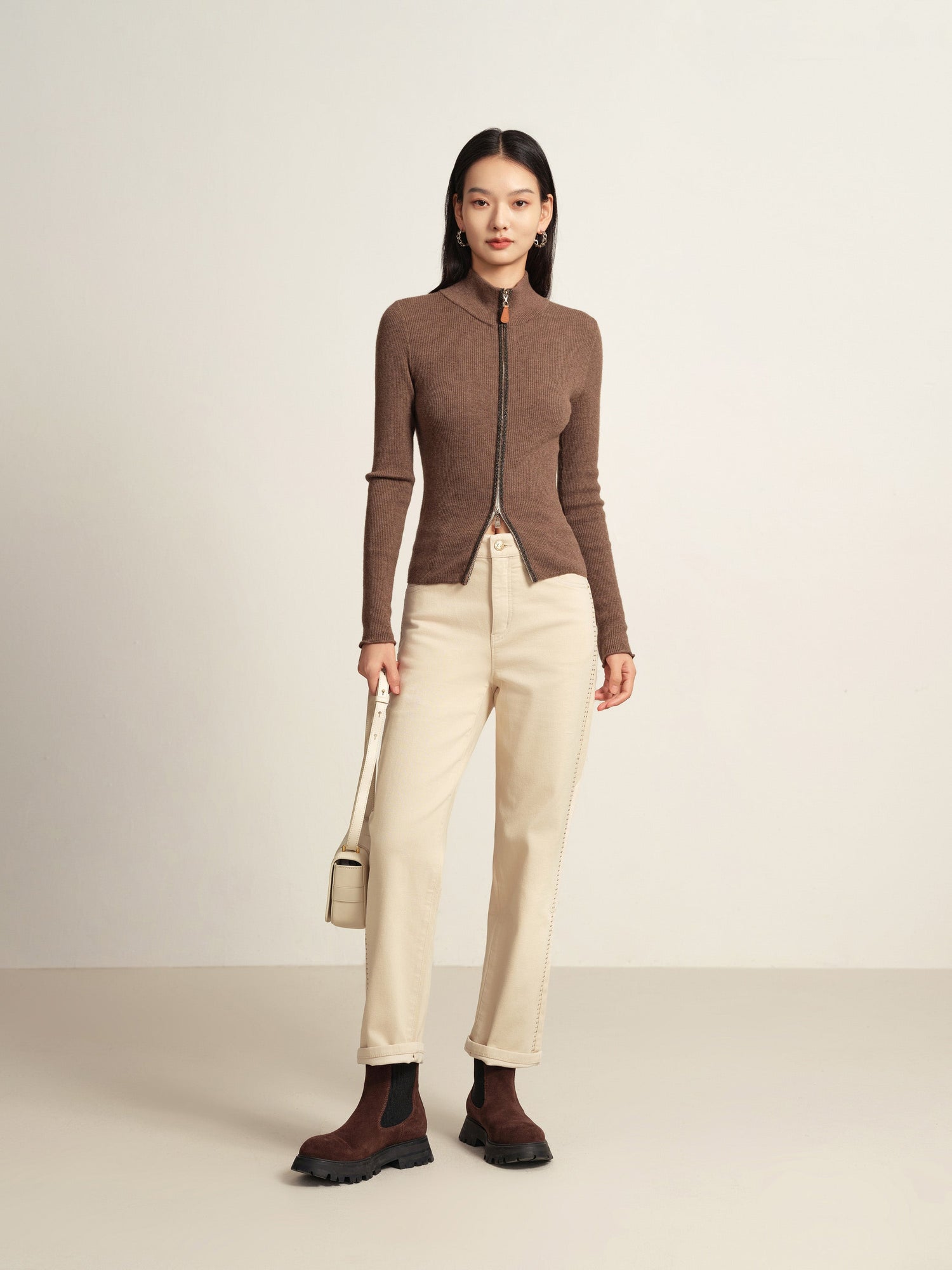 High-Waisted Straight-Leg Jean | Beige