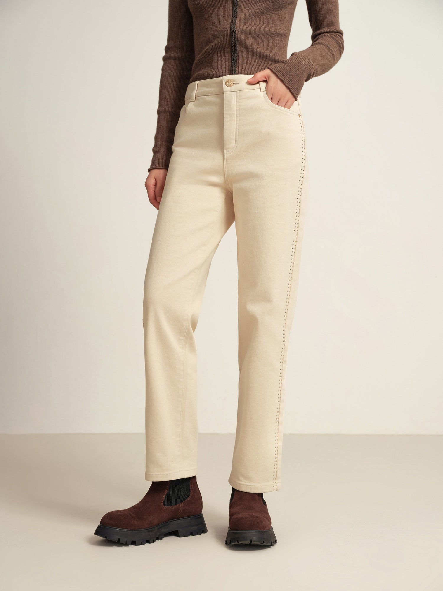 High-Waisted Straight-Leg Jean | Beige