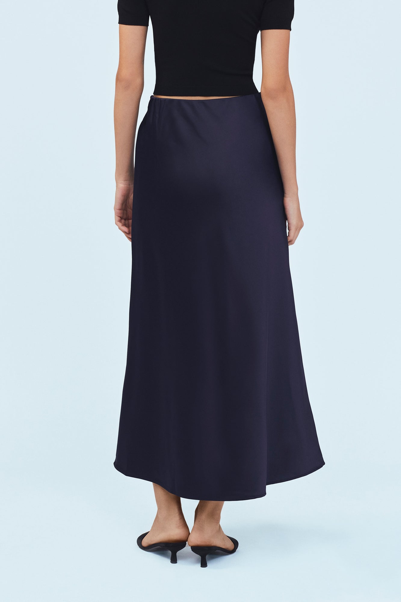 satin maxi skirt navy