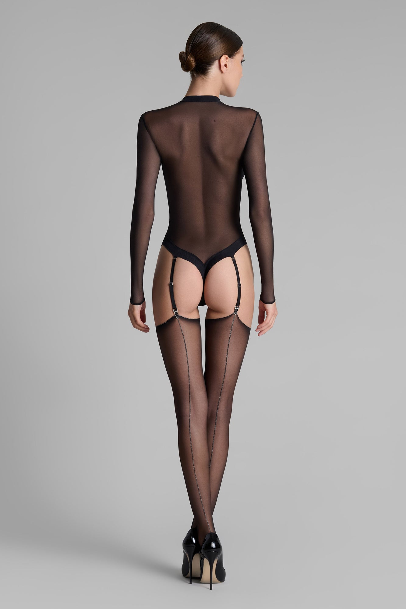 Cut And Curled Lurex Back Seamed Stockings 20D - Black/Silver | Black