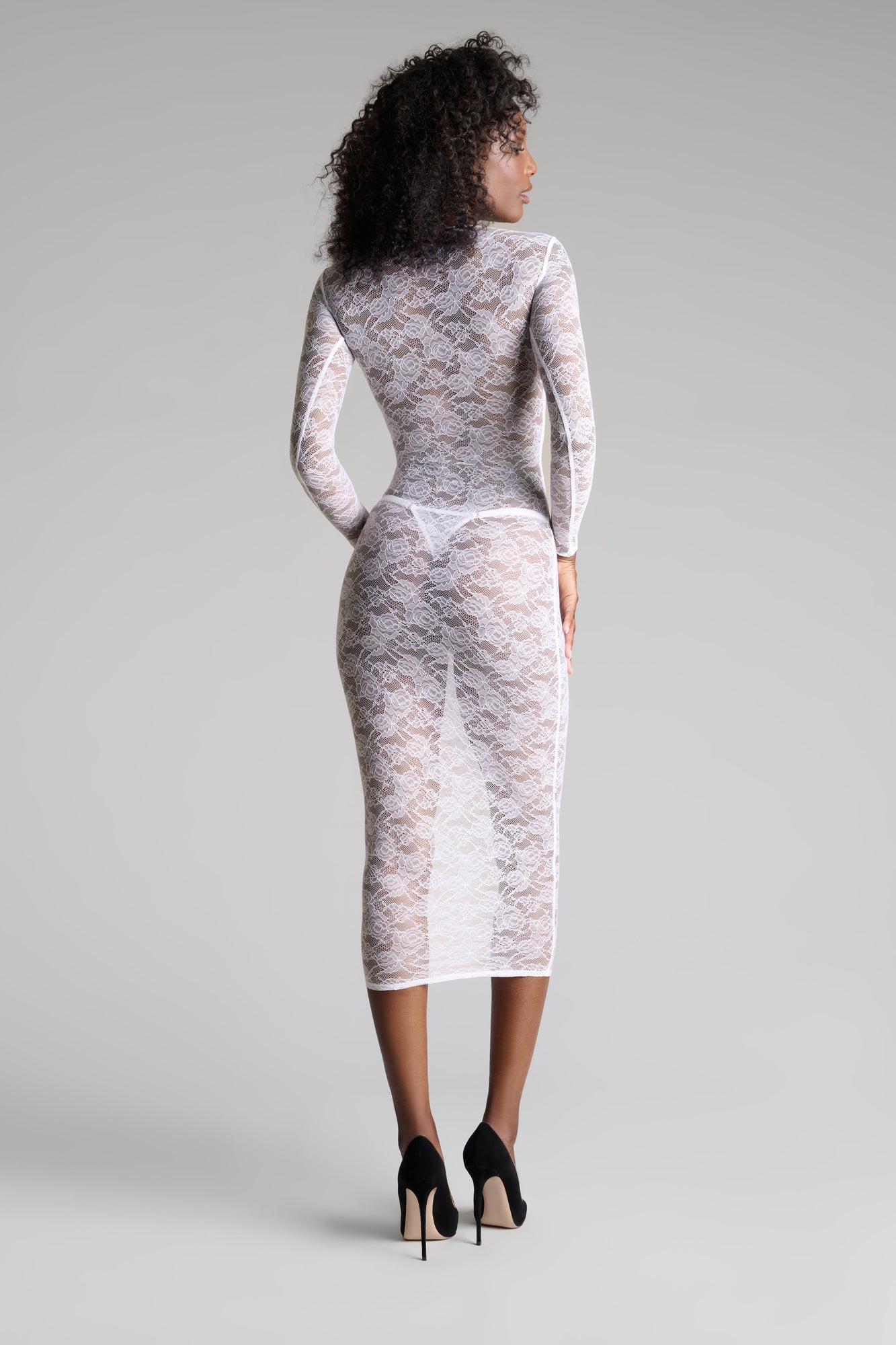 Long Sleeve Midi Dress - Flashback | White