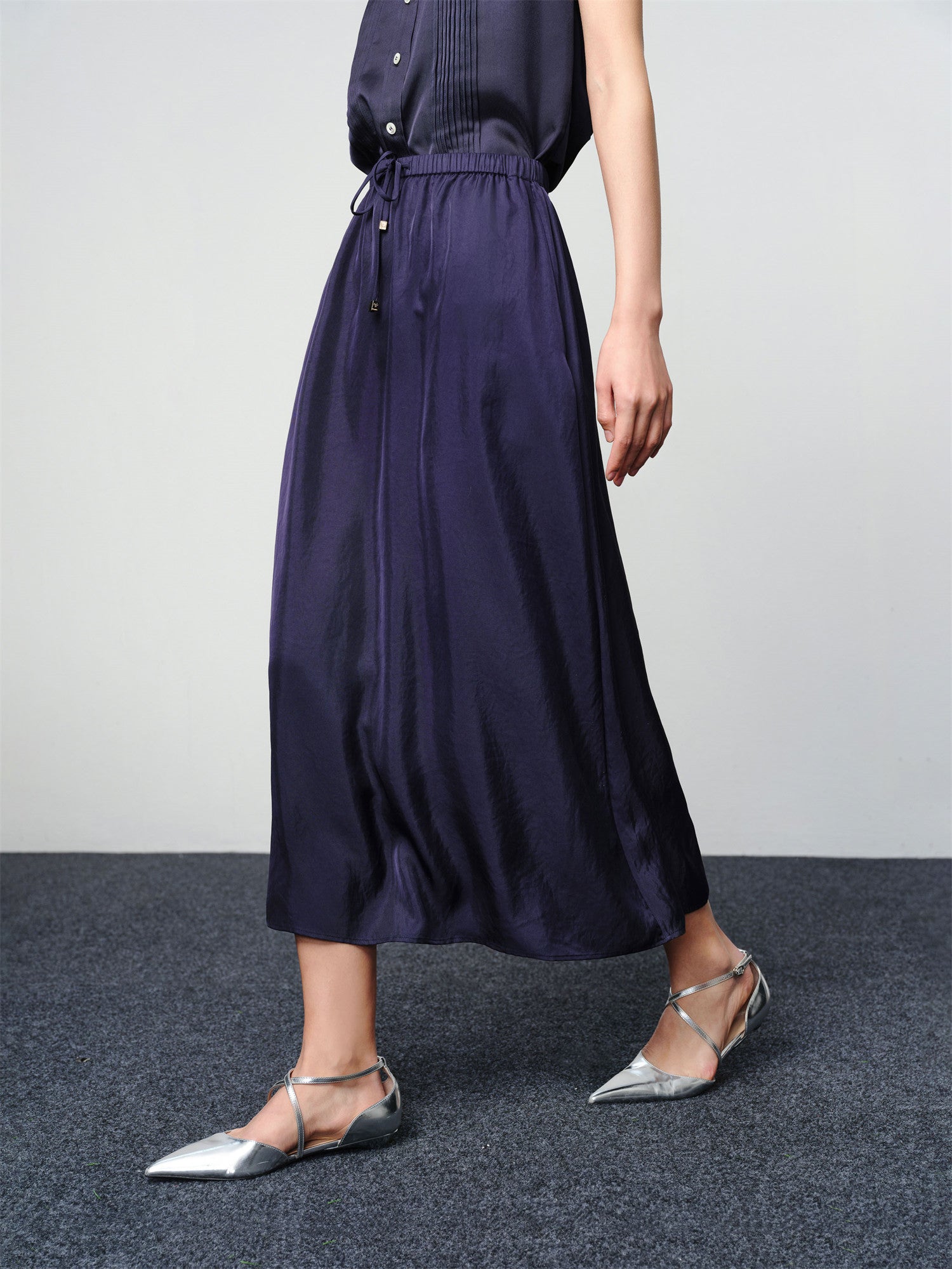 Straight-Cut Acetate Midi Skirt | Navy