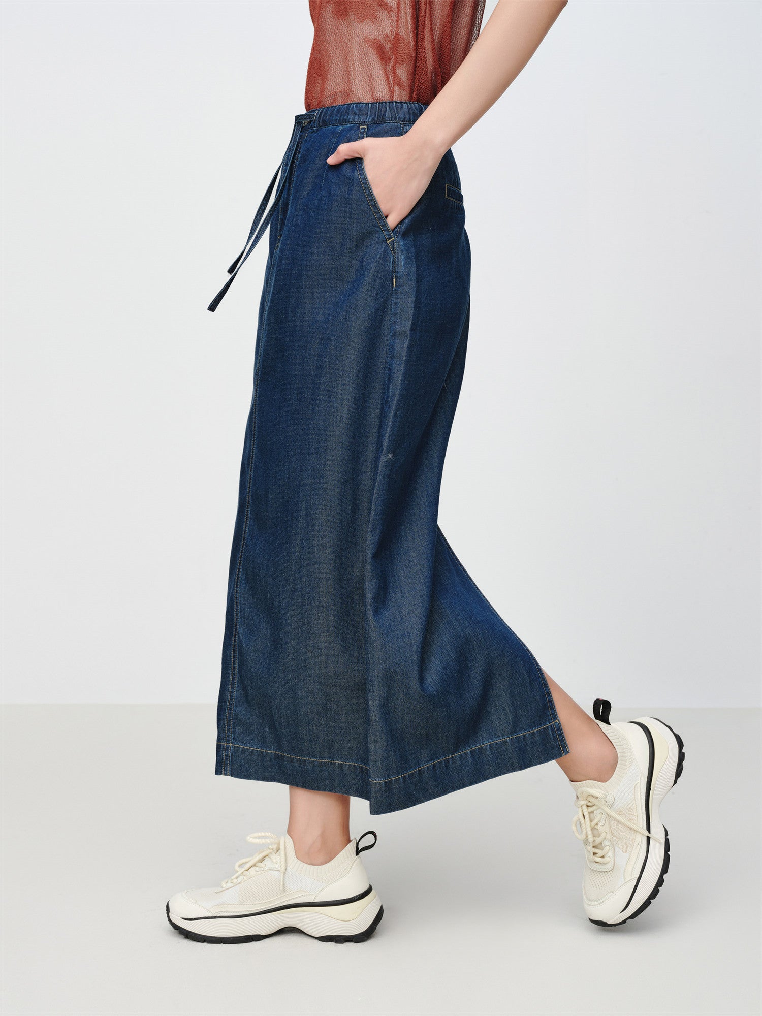 Tencel-Cotton Denim Skirt | Navy