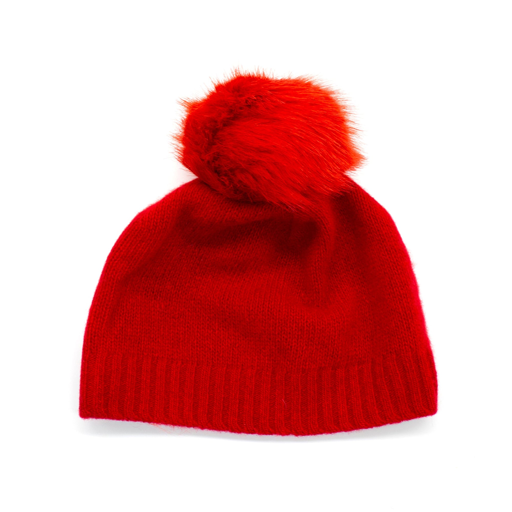 Cashmere Hat With Pom | Cherry Red