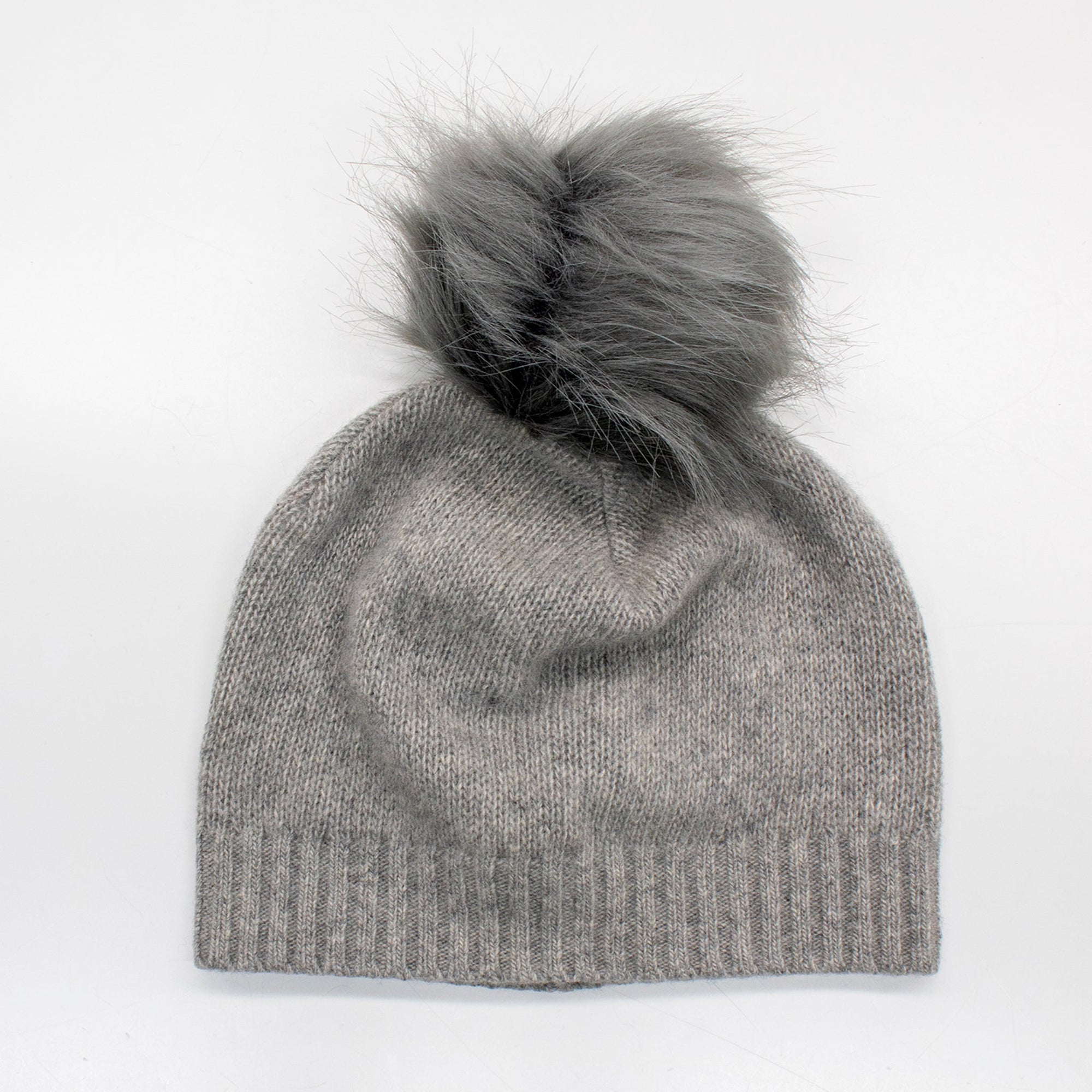 Cashmere Hat With Pom | Light Grey