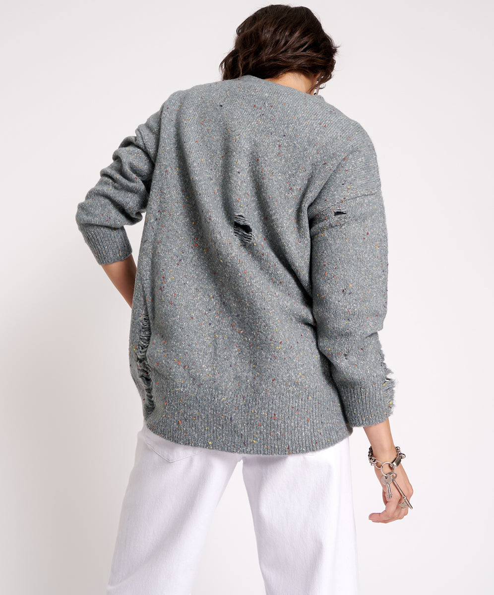 Distressed Fisherman Knit Sweater | Grey