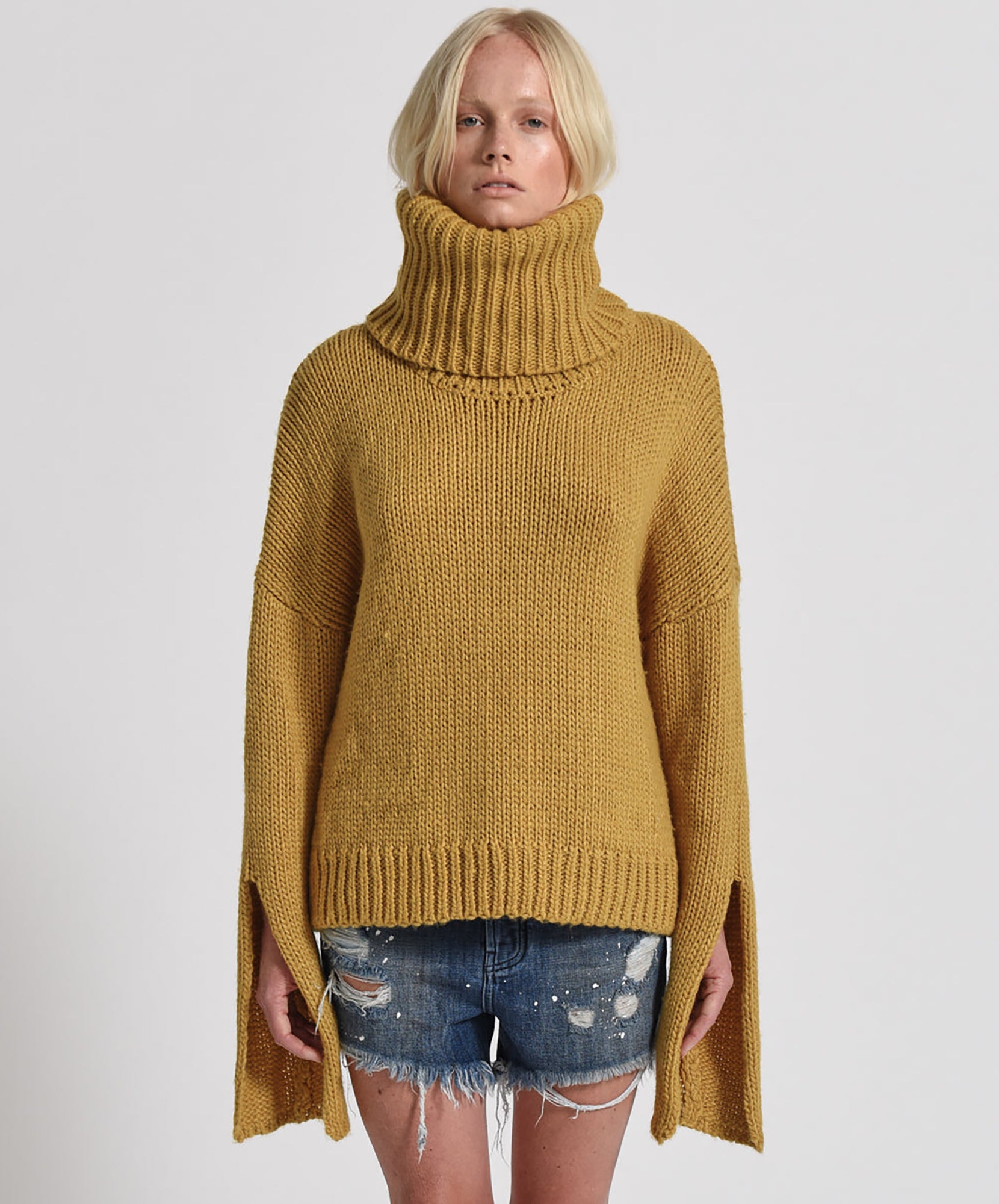 Winona Keyhole Roll Neck Sweater | Mustard