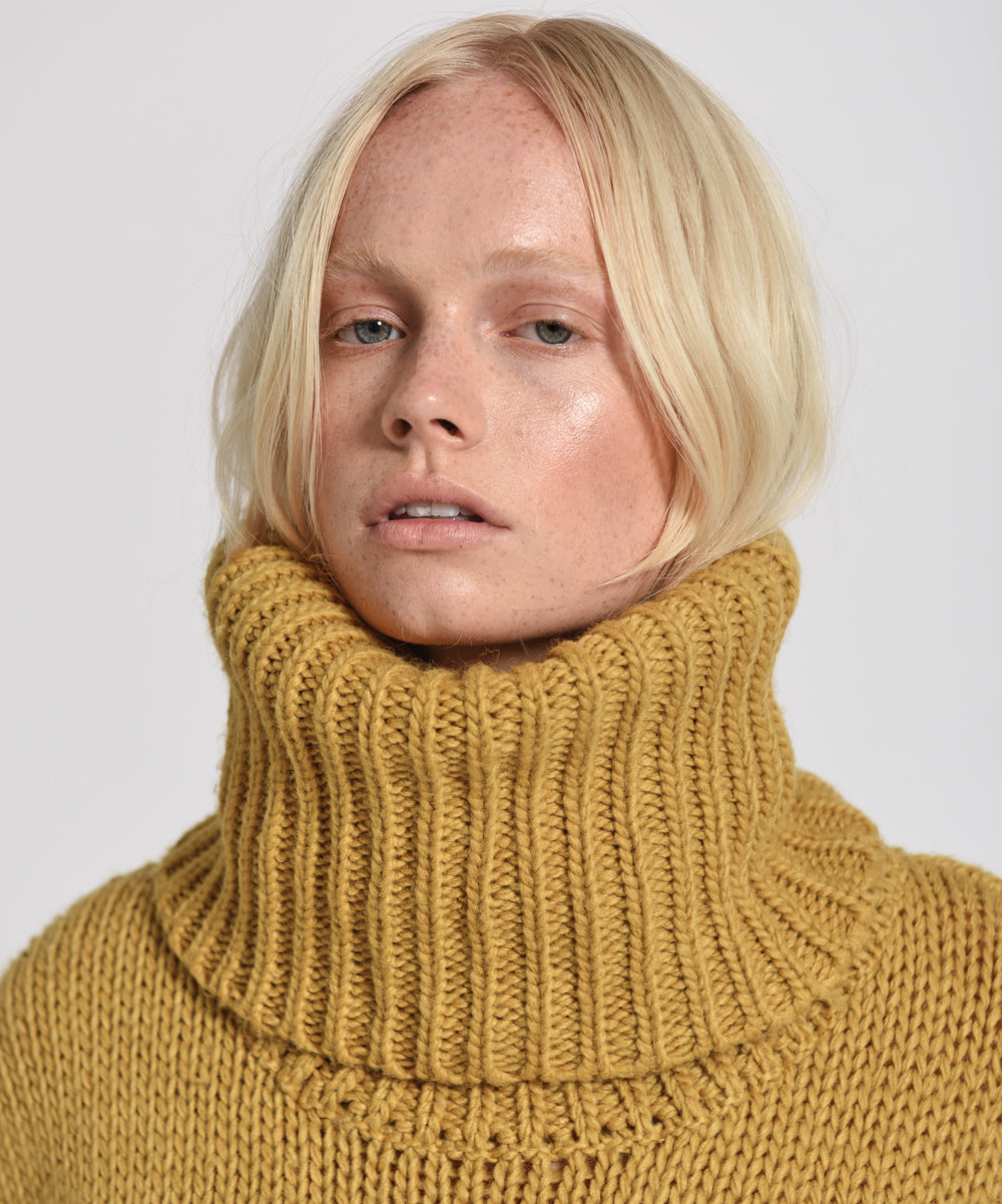 Winona Keyhole Roll Neck Sweater | Mustard