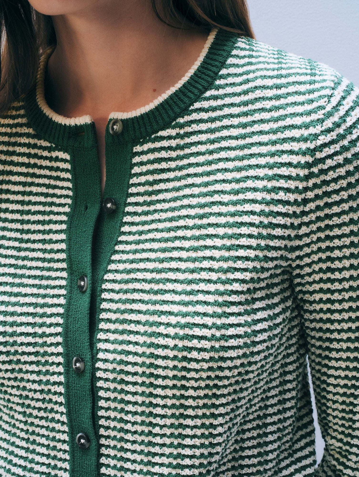 Boucle Cardigan | Ivy Green/Ivory Stripe