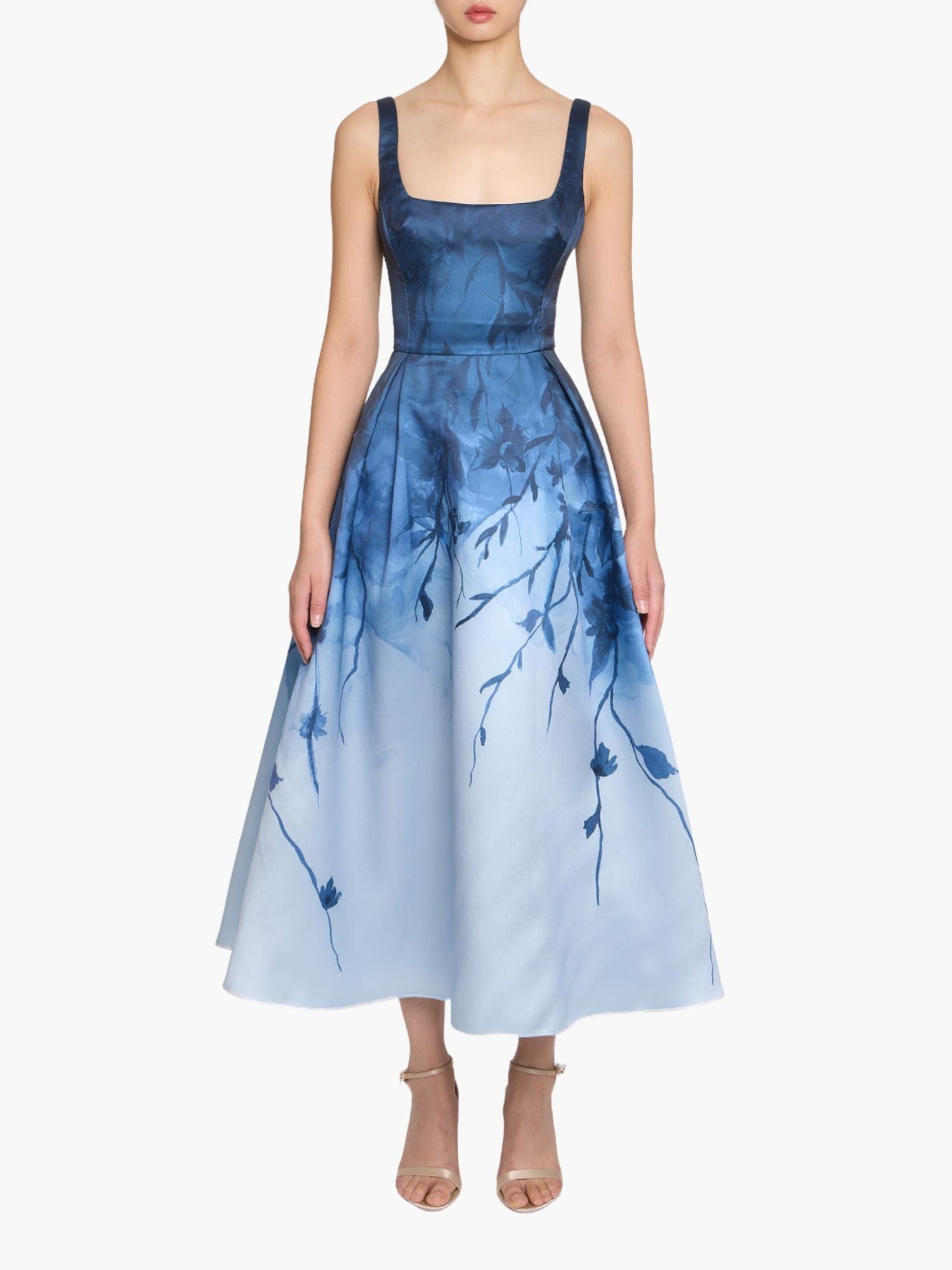 Floral Printed Mikado Midi Dress | Blue