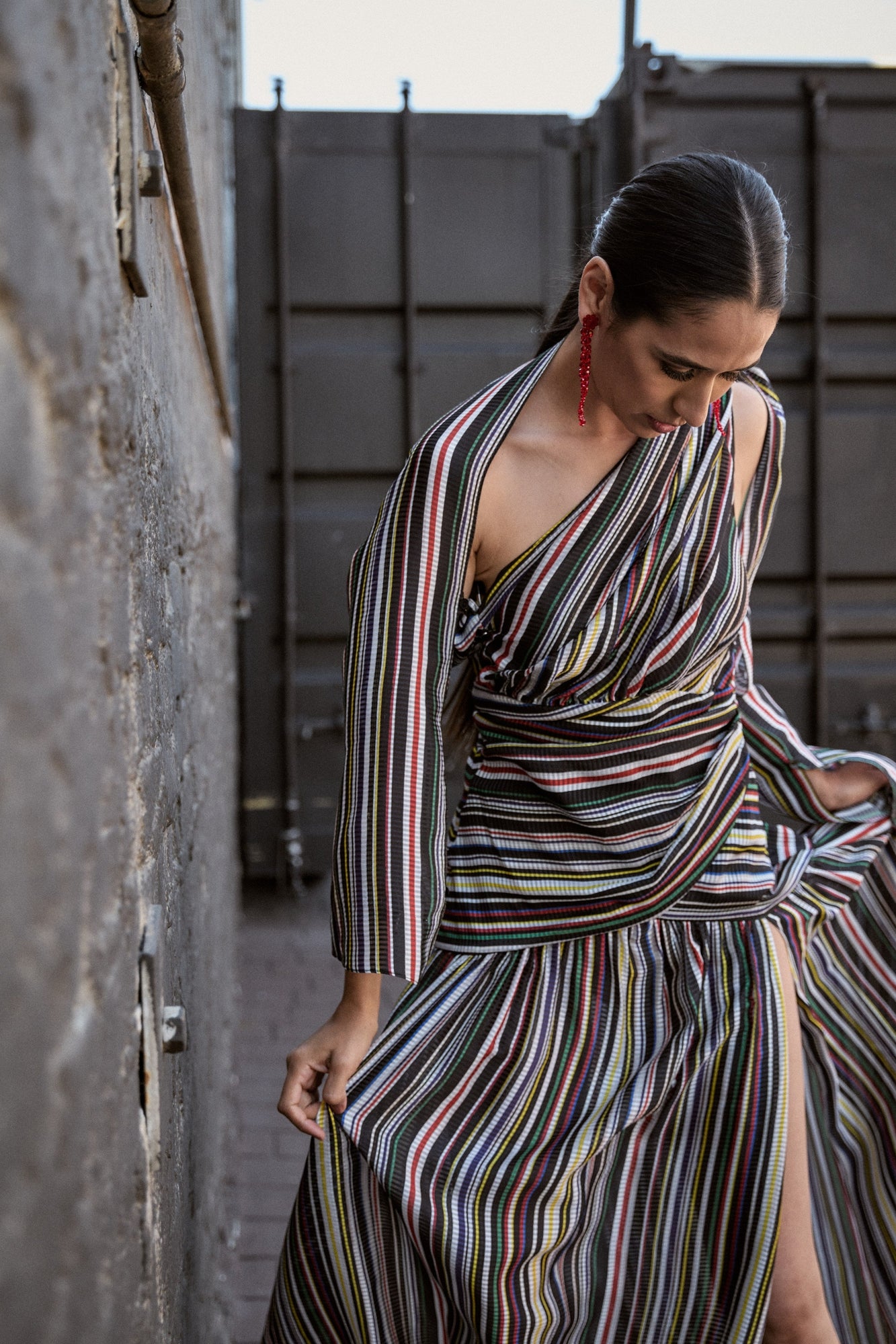 ROSIE ASSOULIN One Shoulder Stripe Seersucker Gown