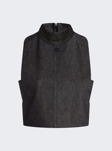 Women | Courrèges | Mockneck Denim Top Dark Heather | Grey
