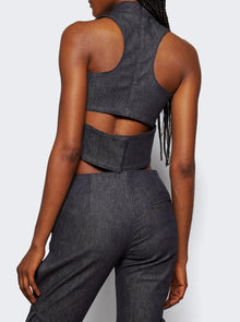 Women | Courrèges | Mockneck Denim Top Dark Heather | Grey