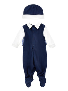 Boys | Romper And Hat Set | Cream/Blue