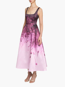 Floral Printed Mikado Midi Dress | Rose