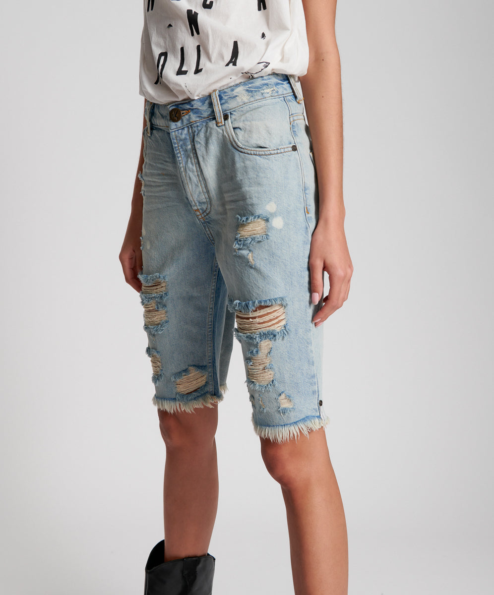 Truckers Mid Waist Long-Length Relaxed Denim Shorts | Kansas