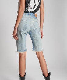 Truckers Mid Waist Long-Length Relaxed Denim Shorts | Kansas