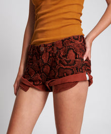 Bandits Low Waist Denim Shorts | Red Python Print