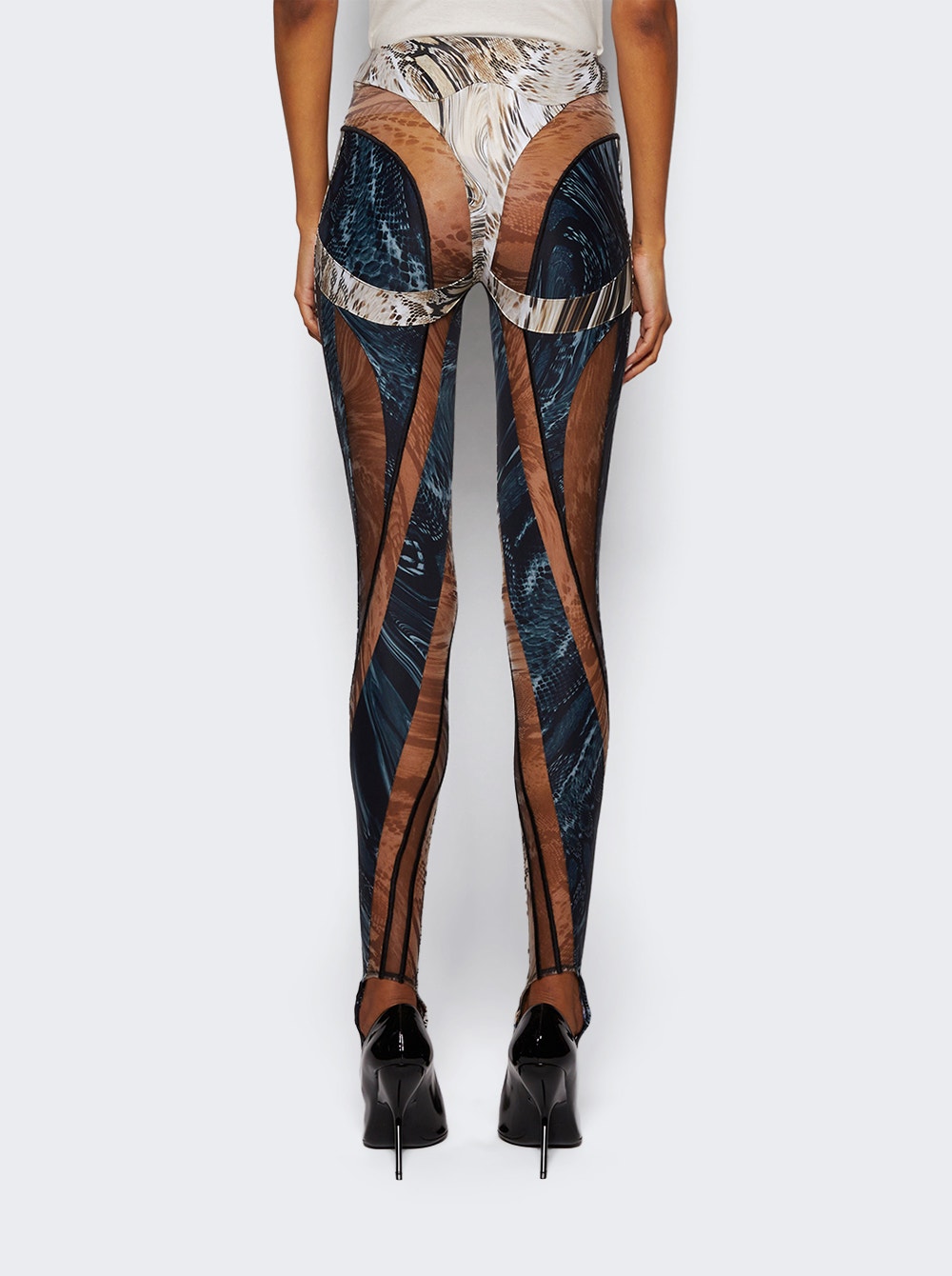 Women | Mugler | Sheer Spiral Leggings | Snake Roccia & Black