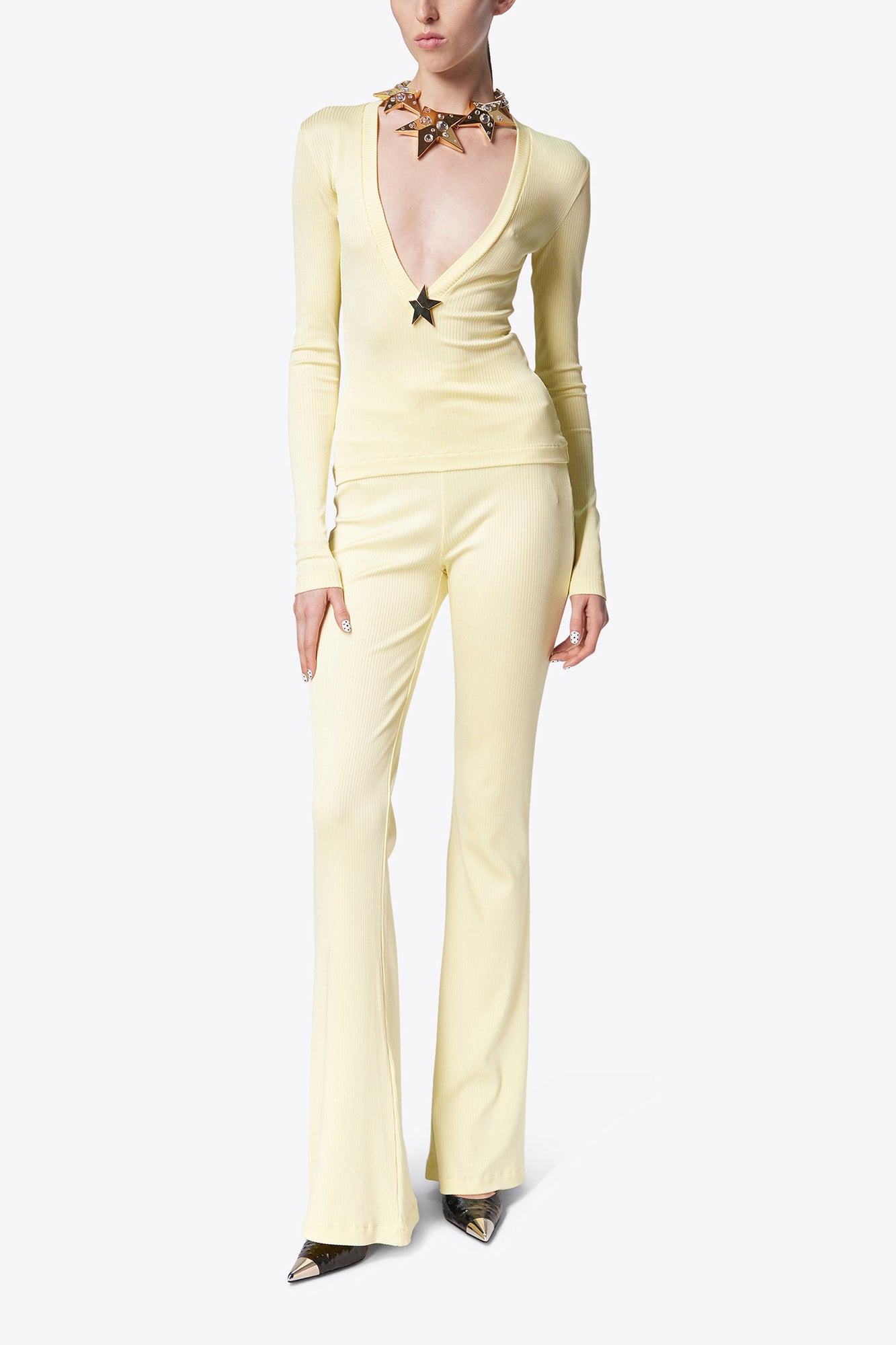 Star Stud Long Sleeve Top | Cream Yellow