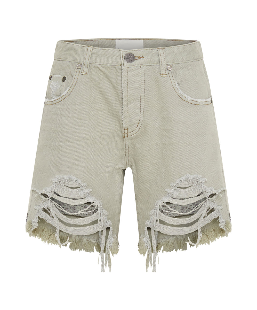 Stevies Low Waist Waist Long Length Boyfriend Denim Shorts | Faded Khaki