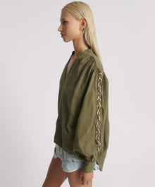 Johnny Linen Lace Up Shirt | Worn Khaki