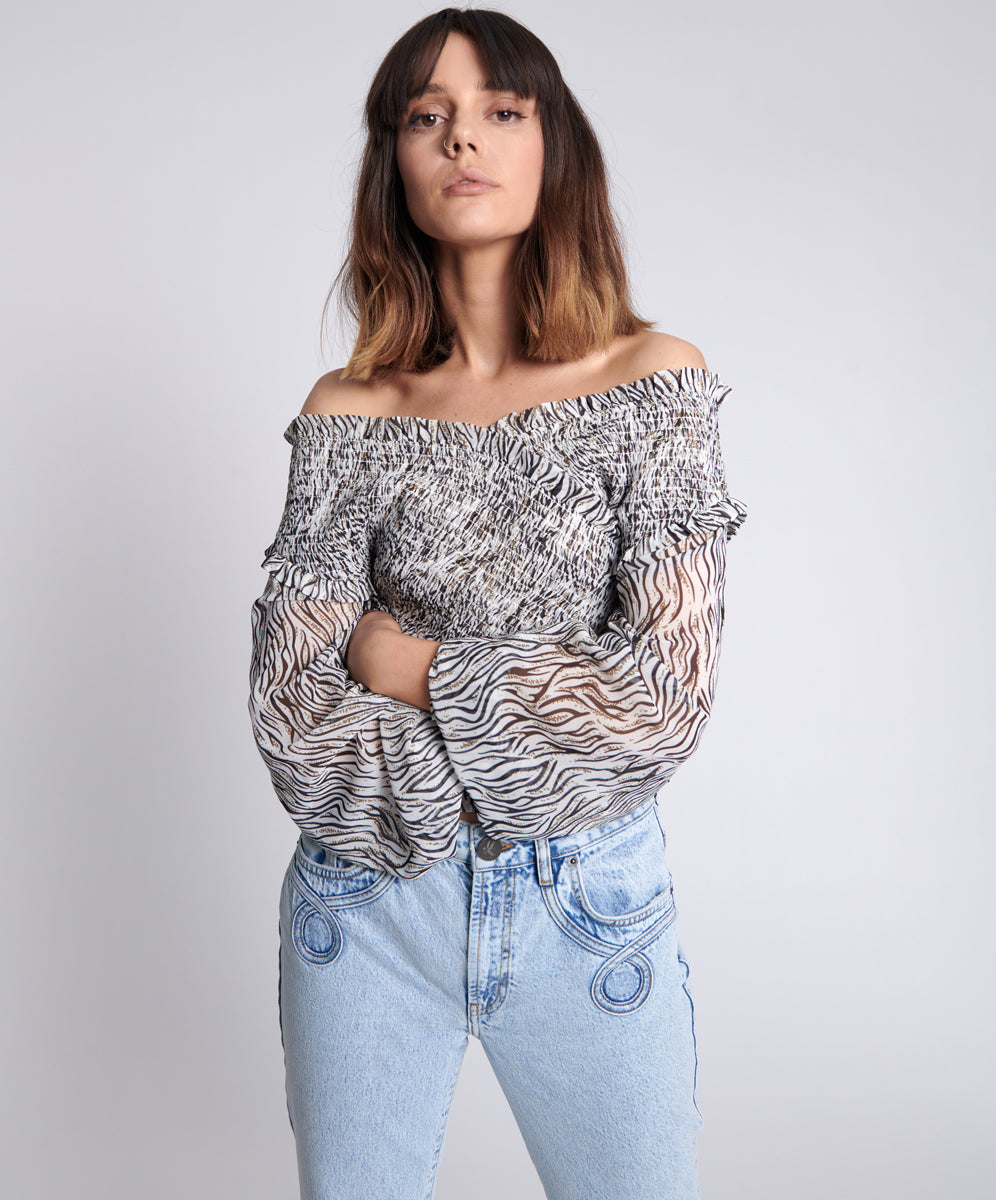 Bardot Cross Over Top | Zebra