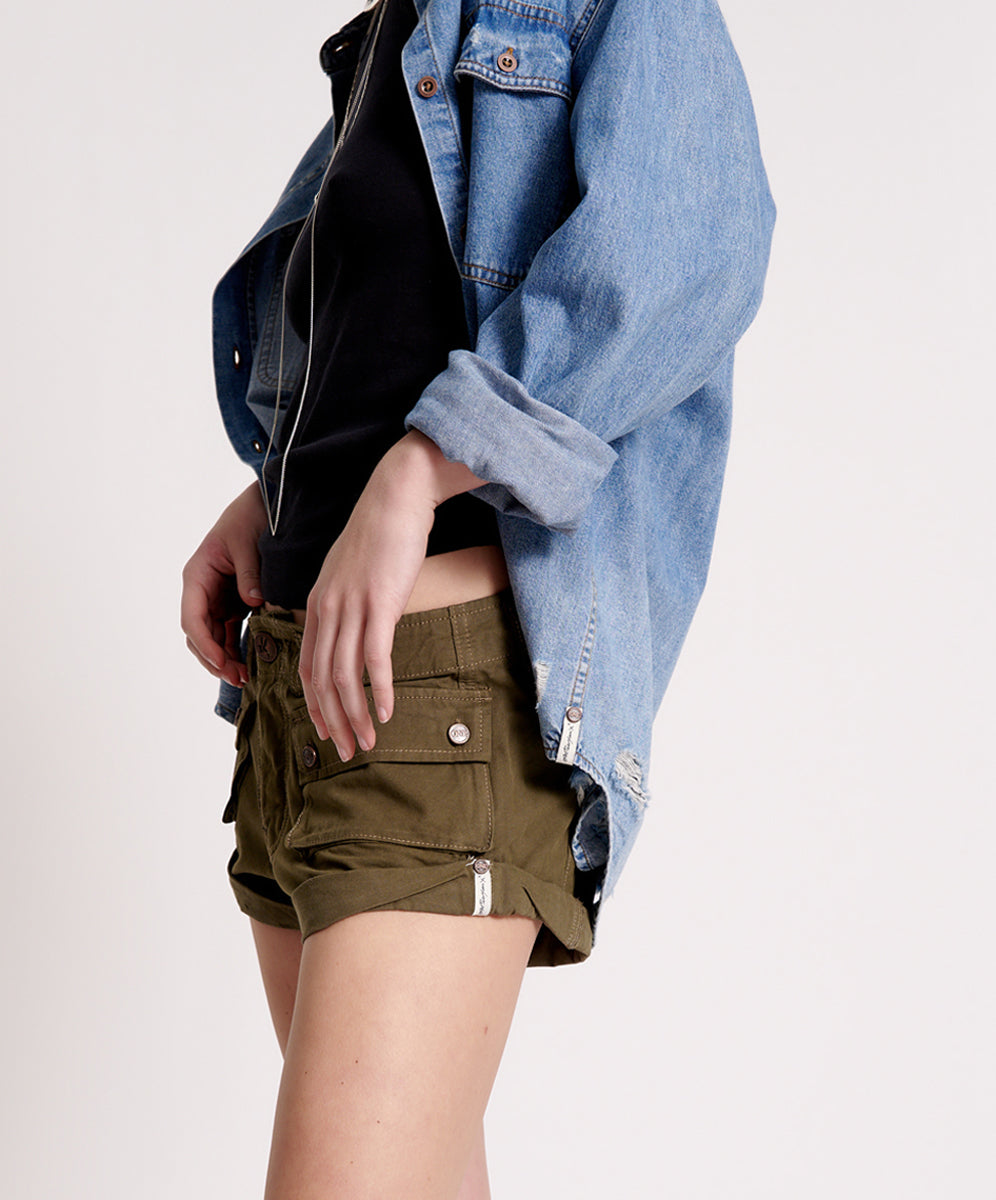 Cadet Bandits Low Waist Denim Shorts | Dark Khaki