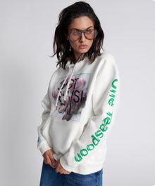 Get Physical Oversized Sweater Hoody with Front Logo | White