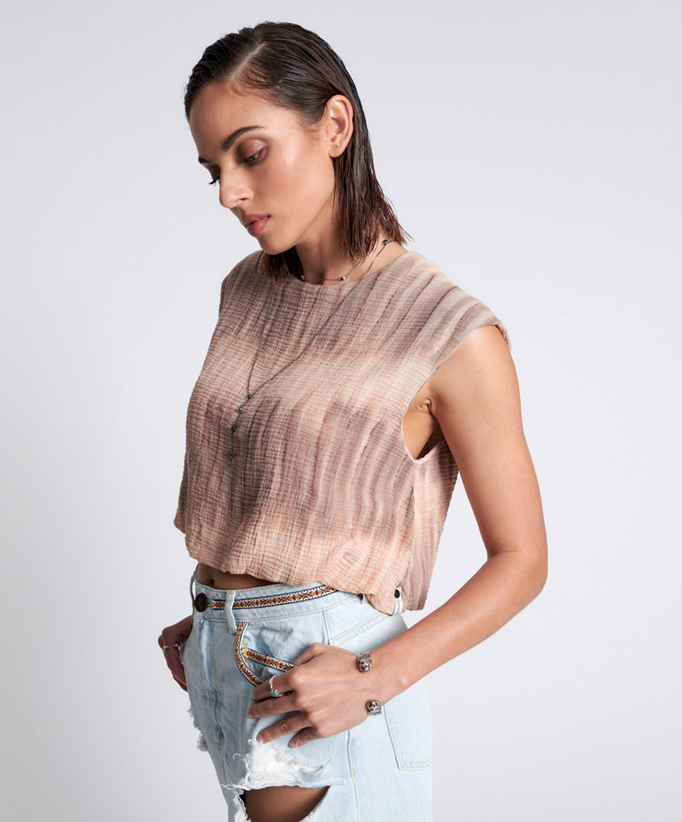 Hand Dyed Backless Bubble Top | Acid Sky