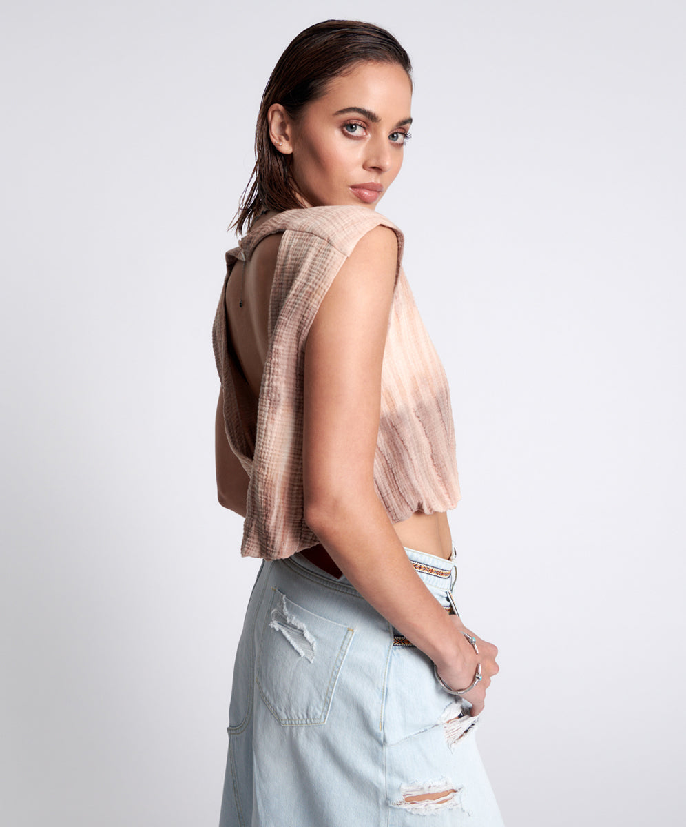 Hand Dyed Backless Bubble Top | Acid Sky