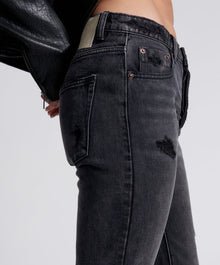 Truckers Mid Waist Straight Leg Denim Jeans | Faded Black